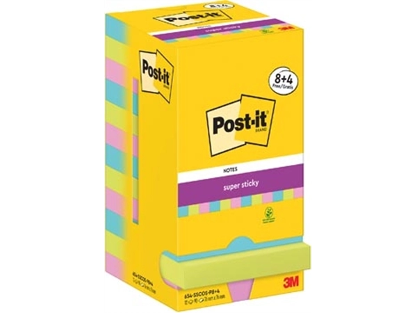 Een Post-It Super Sticky Notes Cosmic, 90 vel, ft 76 x 76 mm, 8 + 4 GRATIS koop je bij Muys Kantoor & Kado