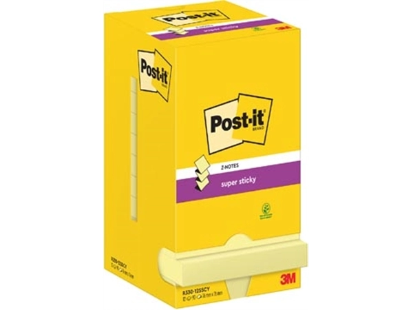 Een Post-It Super Sticky Z-Notes, 90 vel, ft 76 x 76 mm, geel, pak van 12 blokken koop je bij Muys Kantoor & Kado