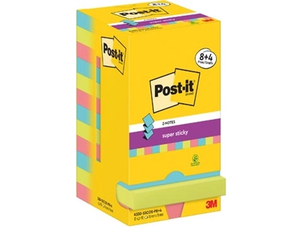 Een Post-It Super Sticky Z-Notes Cosmic, 90 vel, ft 76 x 76 mm, 8 + 4 GRATIS koop je bij Muys Kantoor & Kado