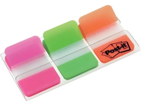 Een Post-it Index Strong, ft 25,4 x 38 mm, set van 3 kleuren (roze, groen en oranje), 22 tabs per kleur koop je bij Muys Kantoor & Kado