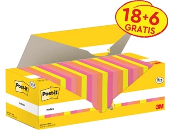 Een Post-it Notes, 100 vel, ft 76 x 76 mm, assorti, 18 blokken + 6 GRATIS koop je bij Muys Kantoor & Kado