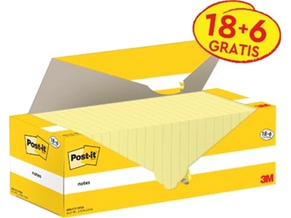 Een Post-it Notes, 100 vel, ft 76 x 76 mm, kanariegeel (canary yellow), 18 blokken + 6 GRATIS koop je bij Muys Kantoor & Kado