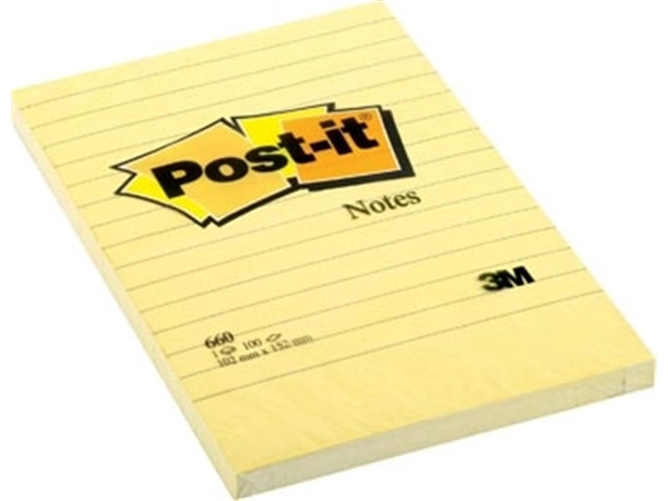 Een Post-it Notes, ft 102 x 152 mm, geel, gelijnd, blok van 100 vel koop je bij Muys Kantoor & Kado