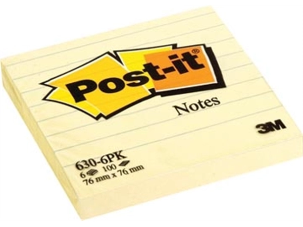 Een Post-it Notes, ft 76 x 76 mm, geel, gelijnd, blok van 100 vel koop je bij Muys Kantoor & Kado