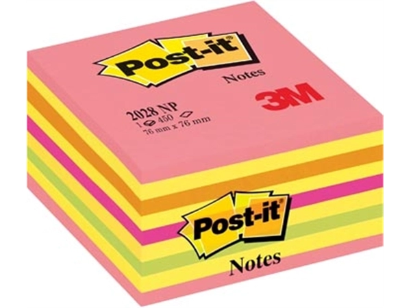 Een Post-it Notes kubus, 450 vel, ft 76 x 76 mm, roze-geel tinten koop je bij Muys Kantoor & Kado