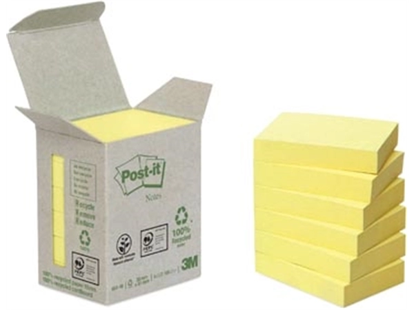 Een Post-it Recycled notes, 100 vel, ft 38 x 51 mm, geel, pak van 6 blokken koop je bij Muys Kantoor & Kado