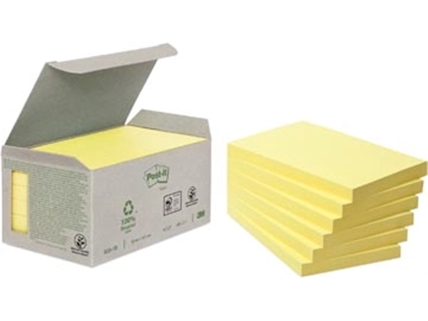 Een Post-it Recycled notes, 100 vel, ft 76 x 127 mm, geel, pak van 6 blokken koop je bij Muys Kantoor & Kado