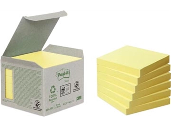 Een Post-it Recycled notes, 100 vel, ft 76 x 76 mm, geel, pak van 6 blokken koop je bij Muys Kantoor & Kado