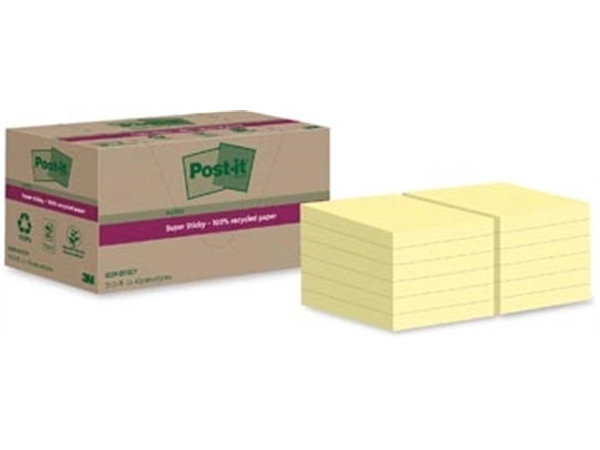 Een Post-it Super Sticky Notes Recycled, 70 vel, ft 47,6 x 47,6 mm, geel, pak van 12 blokken koop je bij Muys Kantoor & Kado