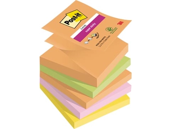 Een Post-it Super Sticky Z-notes Boost, 90 vel, ft 76 x 76 mm, geassorteerde kleuren, pak van 5 blokken koop je bij Muys Kantoor & Kado