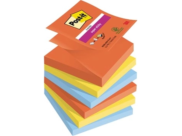 Een Post-it Super Sticky Z-notes Playful, 90 vel, ft 76 x 76 mm, geassorteerde kleuren, pak van 6 blokken koop je bij Muys Kantoor & Kado