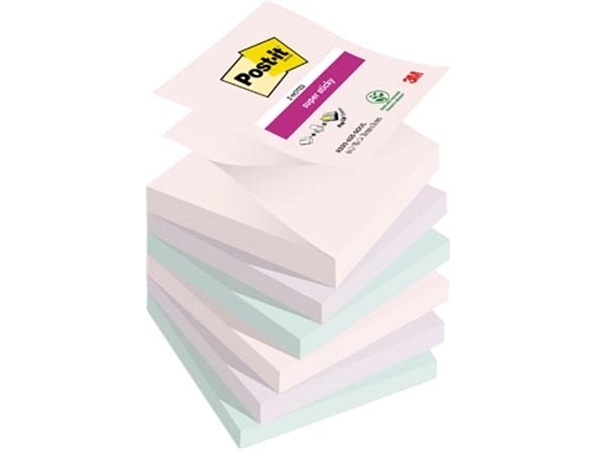 Een Post-it Super Sticky Z-notes Soulful, 90 vel, ft 76 x 76 mm, geassorteerde kleuren, pak van 6 blokken koop je bij Muys Kantoor & Kado