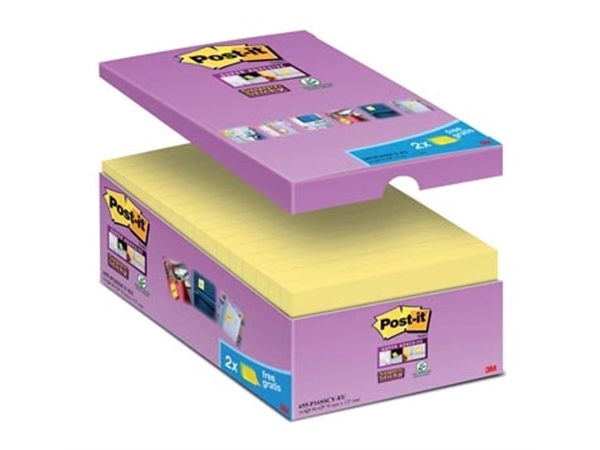 Een Post-it Super Sticky notes, 90 vel, ft 76 x 127 mm, geel, pak van 14 blokken + 2 gratis koop je bij Muys Kantoor & Kado