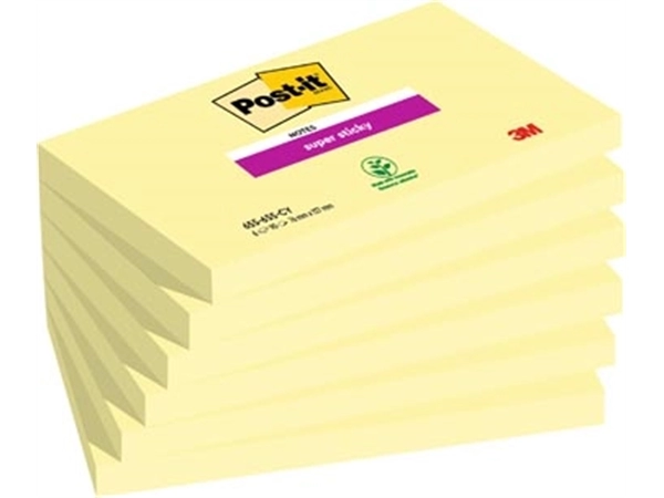 Een Post-it Super Sticky notes, 90 vel, ft 76 x 127 mm, pak van 6 blokken, kanariegeel koop je bij Muys Kantoor & Kado