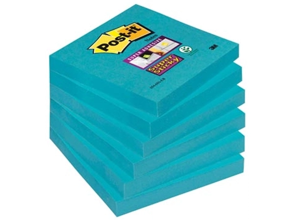 Een Post-it Super Sticky notes, 90 vel, ft 76 x 76 mm, pak van 6 blokken, blauw (paradise blue) koop je bij Muys Kantoor & Kado