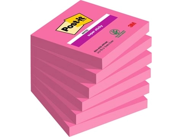 Een Post-it Super Sticky notes, 90 vel, ft 76 x 76 mm, pak van 6 blokken, fuchsia (power pink) koop je bij Muys Kantoor & Kado