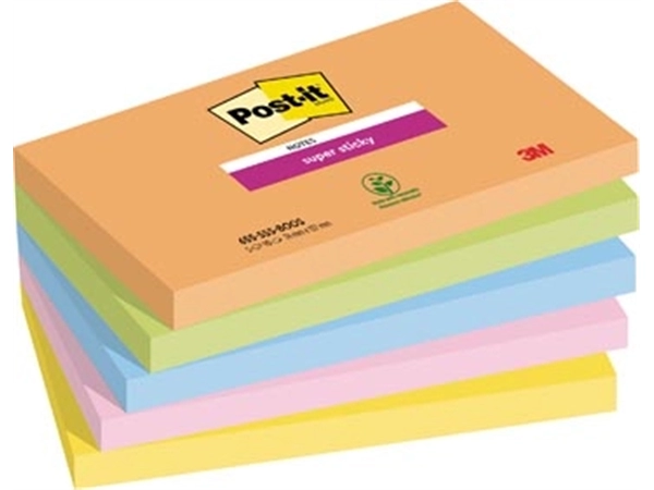 Een Post-it Super Sticky notes Boost, 90 vel, ft 76 x 127 mm, geassorteerde kleuren, pak van 5 blokken koop je bij Muys Kantoor & Kado