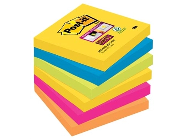 Een Post-it Super Sticky notes Carnival, 90 vel, ft 76 x 76 mm, pak van 6 blokken koop je bij Muys Kantoor & Kado