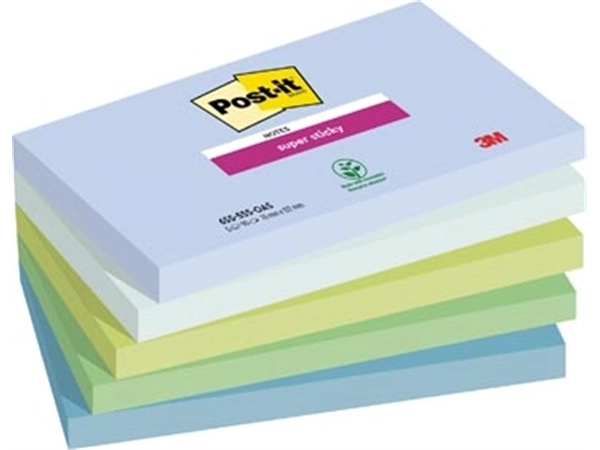 Een Post-it Super Sticky notes Oasis, 90 vel, ft 76 x 127 mm, geassorteerde kleuren, pak van 5 blokken koop je bij Muys Kantoor & Kado