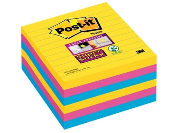 Een Post-it Super Sticky notes XL Carnival, 90 vel, ft 101 x 101 mm, gelijnd, assorti pak van 6 blokken koop je bij Muys Kantoor & Kado