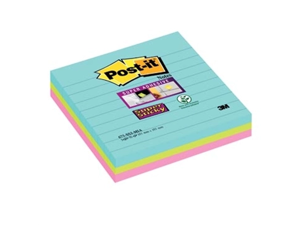 Een Post-it Super Sticky notes XL Cosmic, 70 vel, ft 101 x 101 mm, gelijnd, geassorteerde kleuren, pak van 3 koop je bij Muys Kantoor & Kado