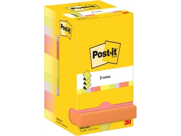 Een Post-it Z-notes, 100 vel, ft 76 x 76 mm, pak van 12 blokken, assorti neonkleuren koop je bij Muys Kantoor & Kado