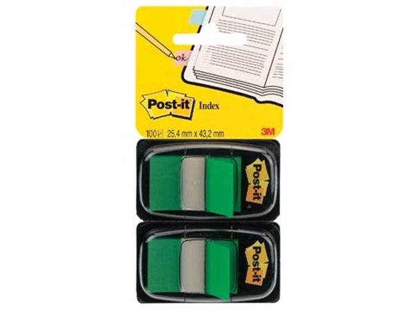 Een Post-it index standaard, ft 24,4 x 43,2 mm, houder met 2 x 50 tabs, groen koop je bij Muys Kantoor & Kado