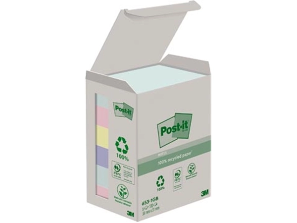 Een Post-it recycled notes Nature, 100 vel, ft 38 x 51 mm, pak van 6 blokken, geassorteerde kleuren koop je bij Muys Kantoor & Kado