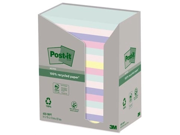 Een Post-it recycled notes Nature, 100 vel, ft 76 x 127 mm, pak van 16 blokken, geassorteerde kleuren koop je bij Muys Kantoor & Kado