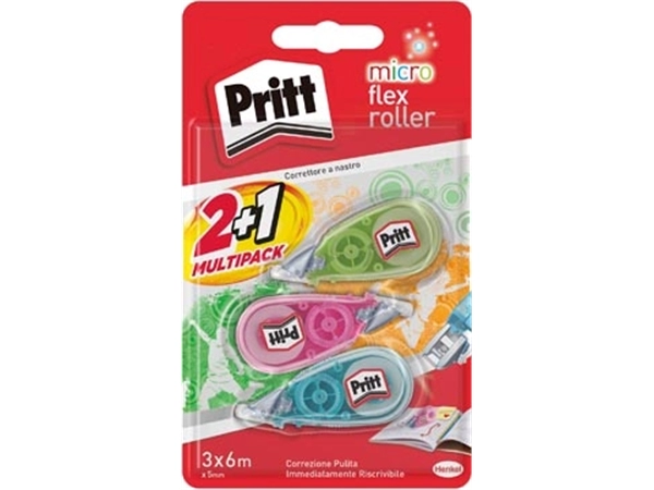 Een Pritt micro correctieroller, 2 + 1 gratis, op blister koop je bij Muys Kantoor & Kado