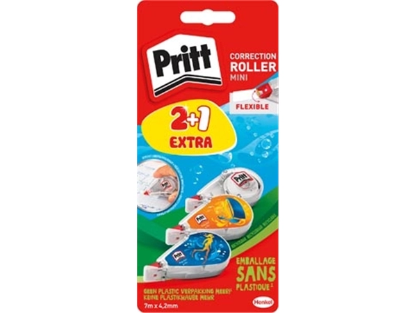 Een Pritt mini correctieroller, 2 + 1 gratis, op blister koop je bij Muys Kantoor & Kado