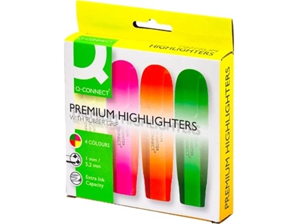 Een Q-CONNECT Premium markeerstift, geassorteerde kleuren, pak van 4 stuks koop je bij Muys Kantoor & Kado