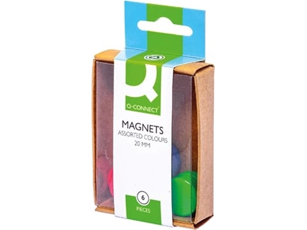 Een Q-CONNECT magneten, 20 mm, geassorteerde kleuren, doos van 6 stuks koop je bij Muys Kantoor & Kado