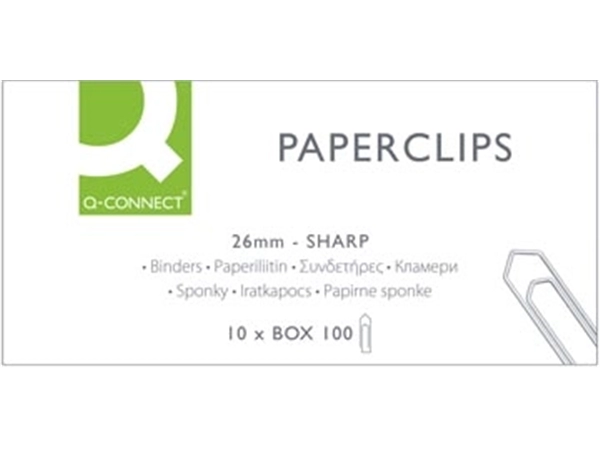 Een Q-CONNECT papierklemmen, 26 mm, doos van 100 stuks koop je bij Muys Kantoor & Kado