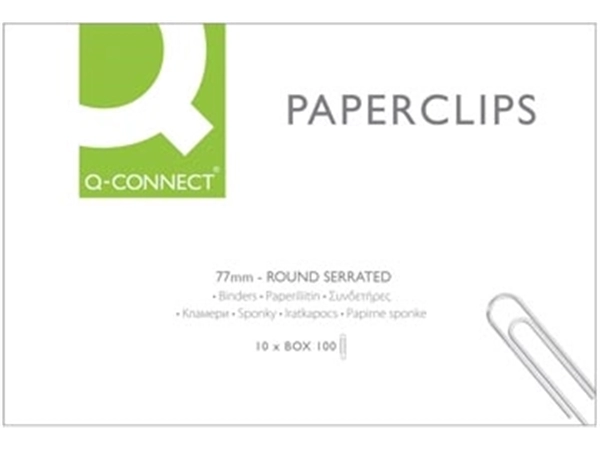 Een Q-CONNECT papierklemmen, 77 mm, doos van 100 stuks koop je bij Muys Kantoor & Kado