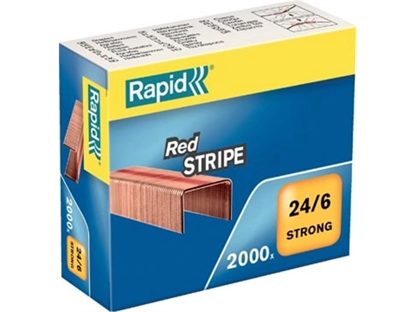 Een Rapid Nietjes 24/6, Red Stripe, verkoperd, doos van 2000 nietjes koop je bij Muys Kantoor & Kado