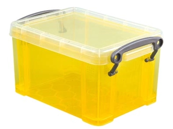 Een Really Useful Box 0,7 liter, transparant geel koop je bij Muys Kantoor & Kado