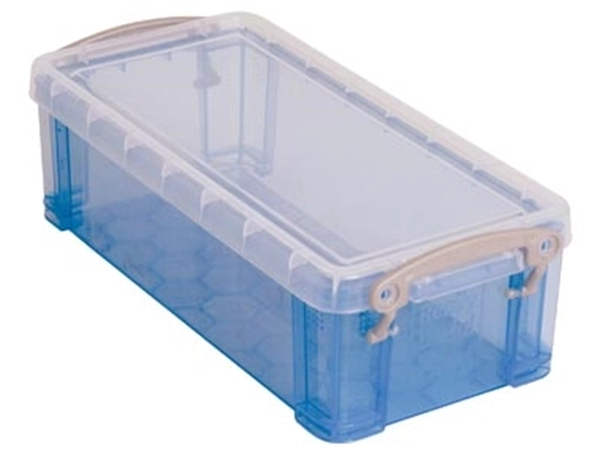 Een Really Useful Box 0,9 liter, transparant blauw koop je bij Muys Kantoor & Kado