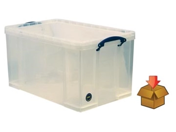 Een Really Useful Box 84 liter, transparant, per stuk verpakt in karton koop je bij Muys Kantoor & Kado