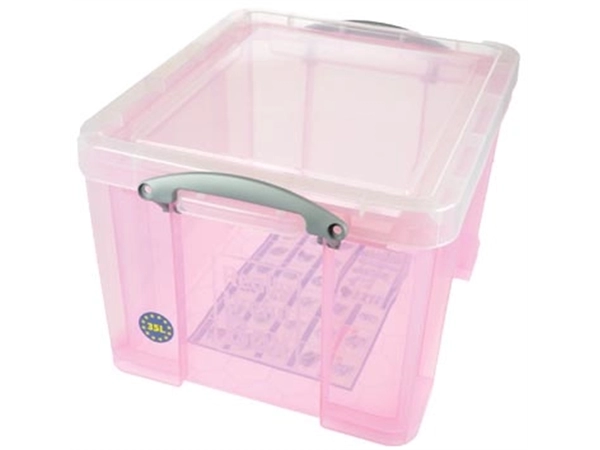 Een Really Useful Box opbergdoos 35 liter, transparant roze koop je bij Muys Kantoor & Kado