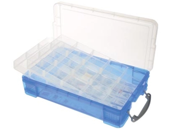 Een Really Useful Box opbergdoos 4 liter met 2 dividers, transparant blauw koop je bij Muys Kantoor & Kado