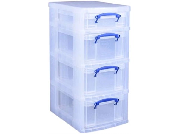 Een Really Useful Box trolley met 4 opbergdozen, zwart koop je bij Muys Kantoor & Kado