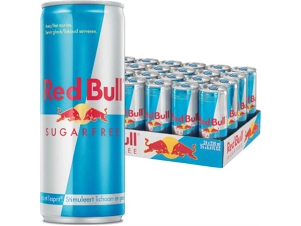 Een Red bull energiedrank, sugarfree, blik van 25 cl, pak van 24 stuks koop je bij Muys Kantoor & Kado