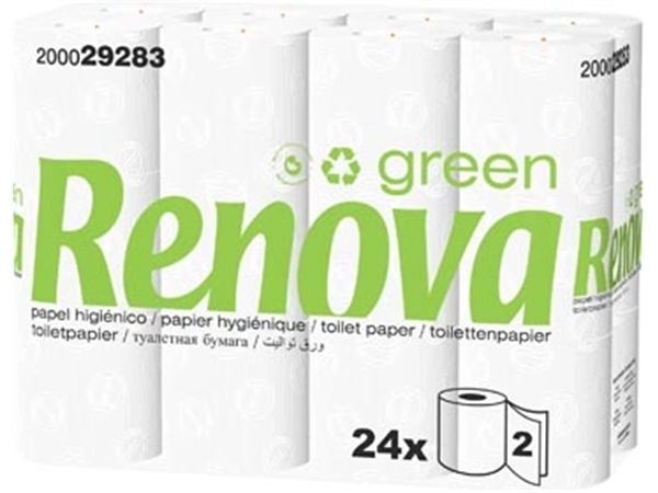 Een Renova Green toiletpapier, 2-laags, 130 vellen, pak van 96 rollen koop je bij Muys Kantoor & Kado