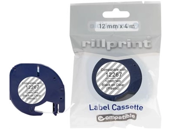 Een Rillprint compatible LetraTAG tape voor Dymo 12267, 12 mm, plastic, transparant koop je bij Muys Kantoor & Kado