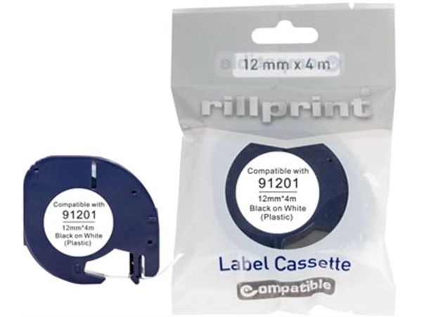 Een Rillprint compatible LetraTAG tape voor Dymo 91201, 12 mm, plastic, wit koop je bij Muys Kantoor & Kado