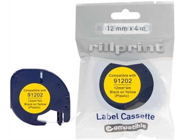 Een Rillprint compatible LetraTAG tape voor Dymo 91202, 12 mm, plastic, geel koop je bij Muys Kantoor & Kado