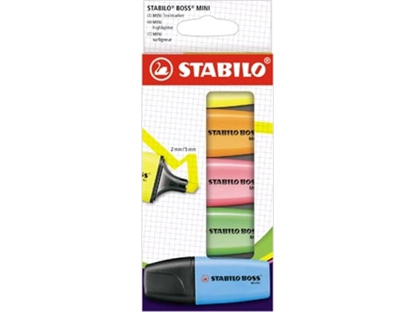 Een STABILO BOSS MINI markeerstift, etui van 5 stuks, assorti koop je bij Muys Kantoor & Kado