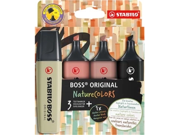 Een STABILO BOSS ORIGINAL NatureCOLORS markeerstift, etui van 4 stuks, assorti koop je bij Muys Kantoor & Kado