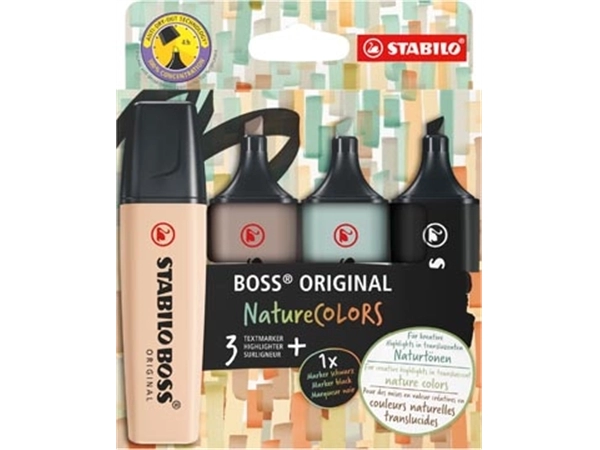 Een STABILO BOSS ORIGINAL NatureCOLORS markeerstift, etui van 4 stuks, assorti koop je bij Muys Kantoor & Kado